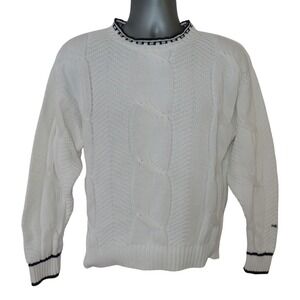 Vintage Head Tennis‎ Sweater Mens S Cable Cotton White Preppy Casual Retro